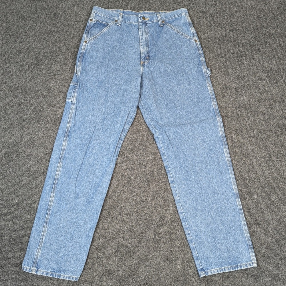Wrangler Rugged Wear Mens Light Wash Blue Carpenter Pants Denim 34x32
